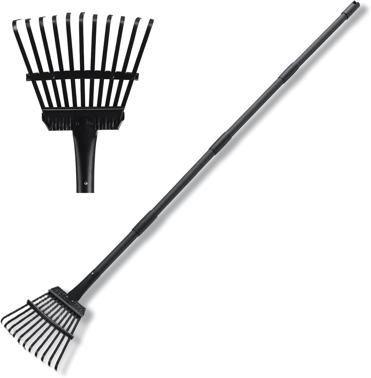 Small Garden Rake for Leaves,11 Tines Heavy Duty Metal Yard Hand Rake with 63in Adjustable