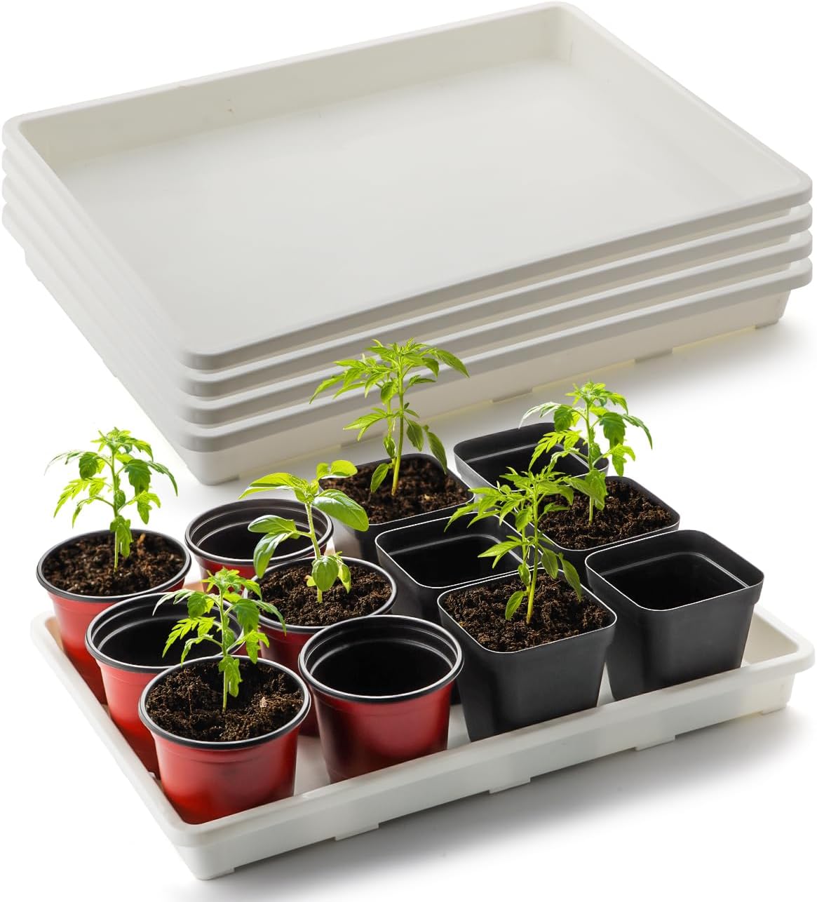 5 Pack Nursery Pot Tray, Carrying and Holding Plant Tray for Pot 24 Cell Carrying Holder Drainage