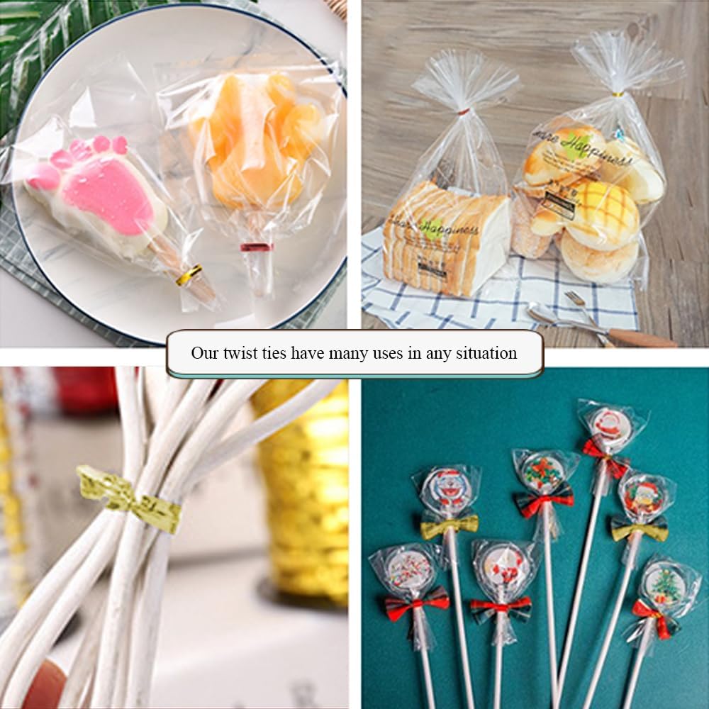 HAHIYO 350Yards/1050Feet/320M Gold Metal Twist Ties for Bread Candy Coffee Plant Garden Cellophane