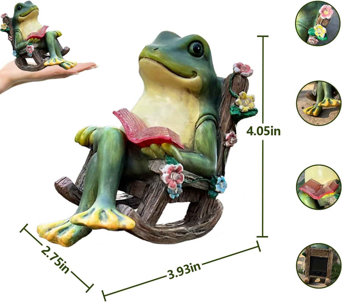 Solar Garden Statues Miniature Frog Figurine Thanksgiving Decor with Succulents and 7 LED Lights