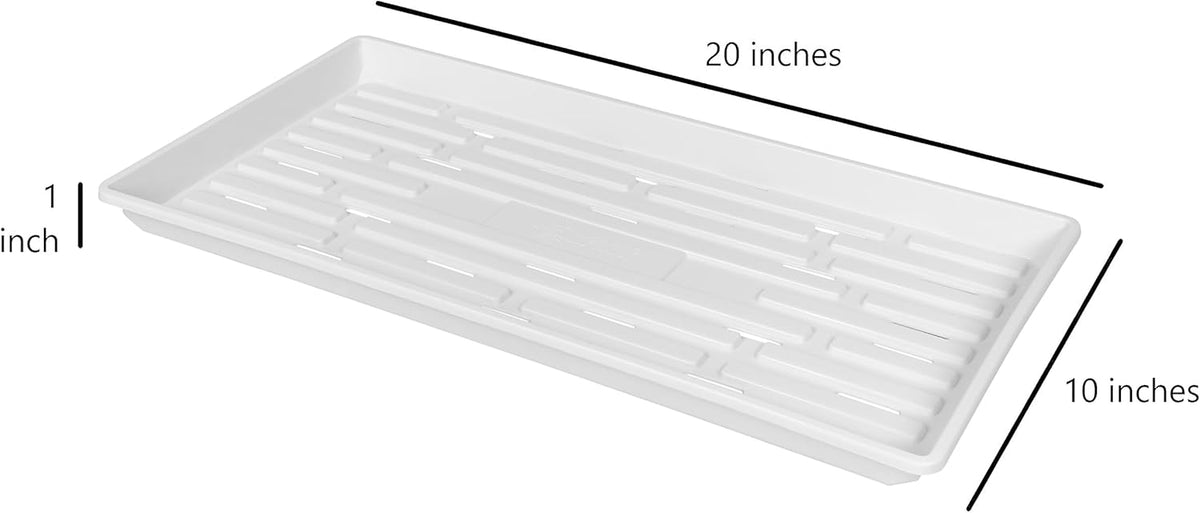 SUNPACK 10" x 20" Heavy Duty Shallow Plastic Seed Starting Tray, White, 1" (Pack of 10) - Lined