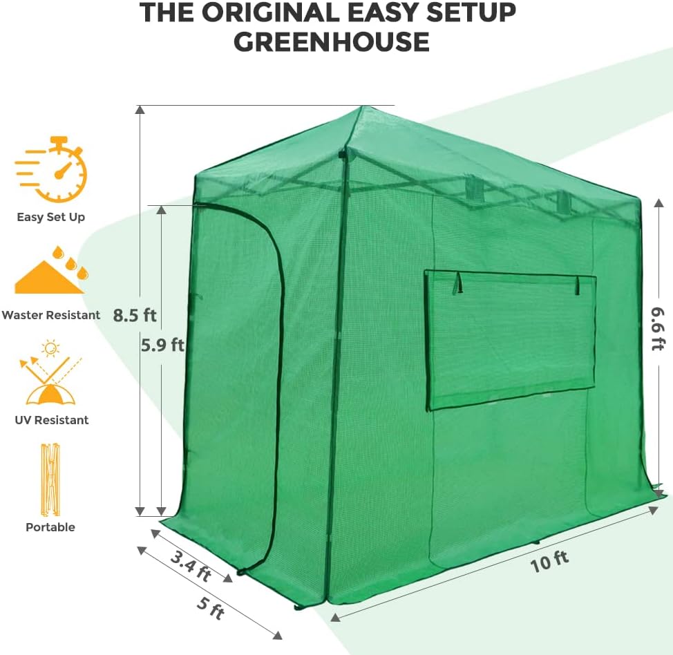 EAGLE PEAK Instant Pop-up Greenhouse, Indoor Outdoor Plant Gardening Green House, Roll-Up Zipper