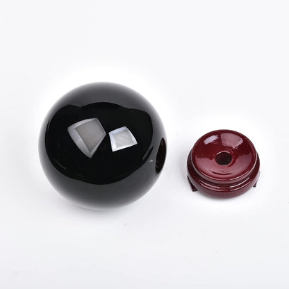 JIC Gem Small Black Crystal Ball - Obsidian Sphere with Wooden Stand for Feng Shui Healing