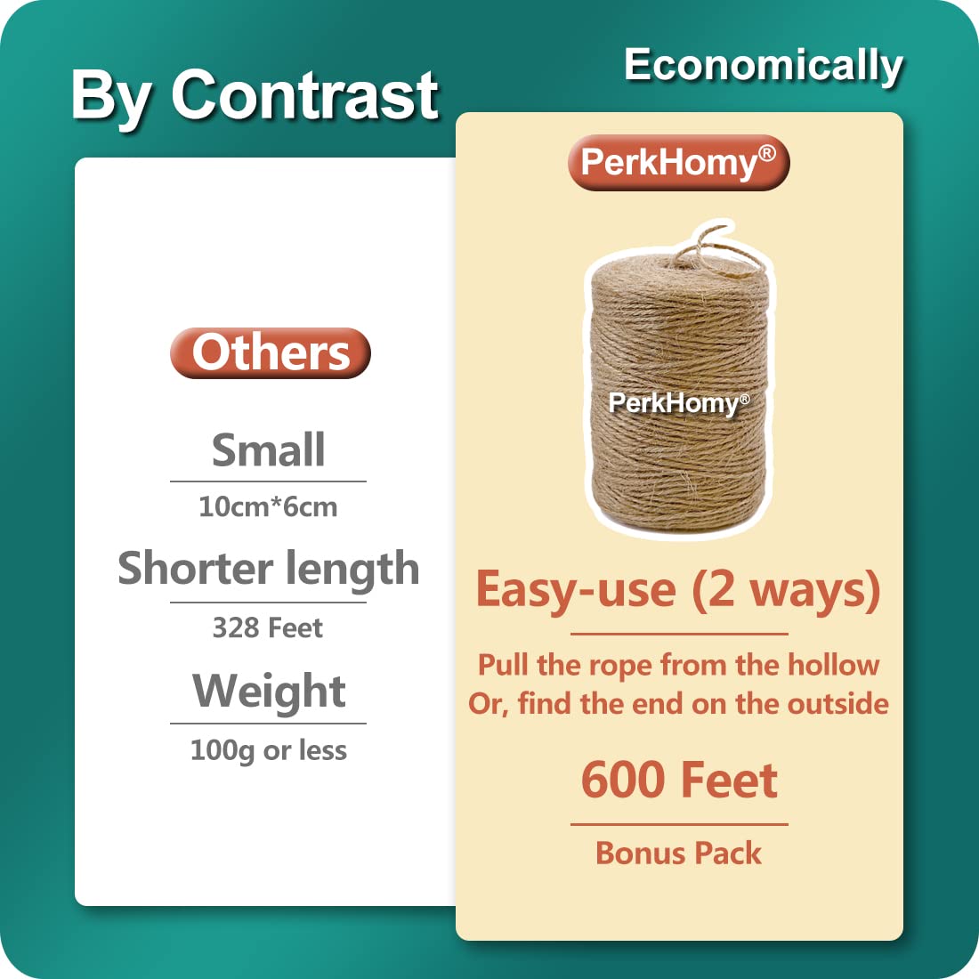 PerkHomy Natural Jute Twine 600 Feet Long Twine String for Crafts Gift Wrapping Packing Gardening
