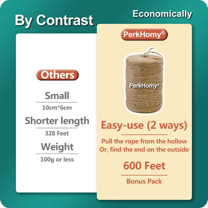 PerkHomy Natural Jute Twine 600 Feet Long Twine String for Crafts Gift Wrapping Packing Gardening