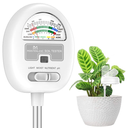 [Upgraded] Soil Moisture Meter, 4-in-1 Soil pH Tester, Moisture/Light/Nutrients/pH Meter for
