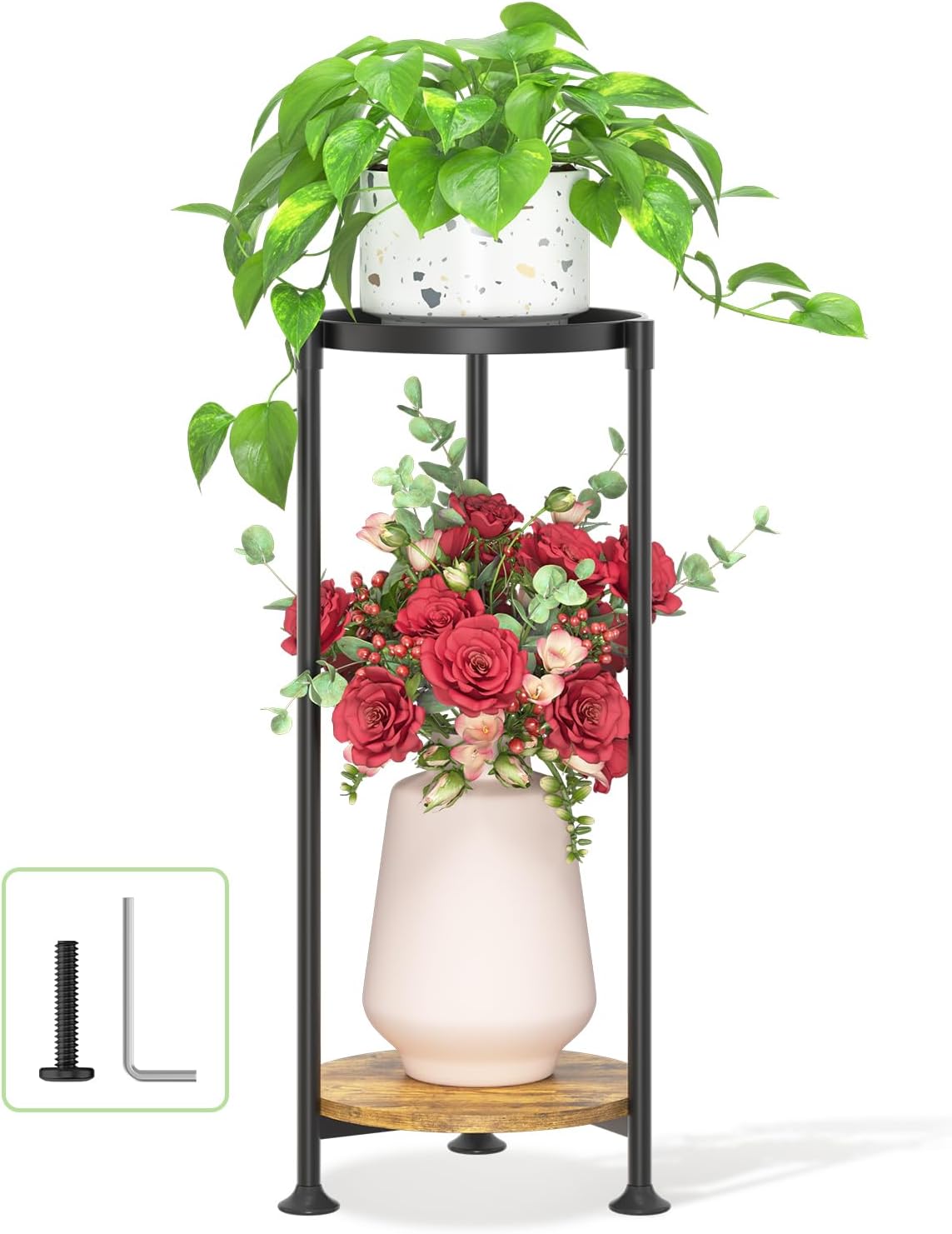 LASZOLA 2 Tier Black Plant Stand Indoor for Large Tall Heavy Duty Flower Planter, Metal Vertical