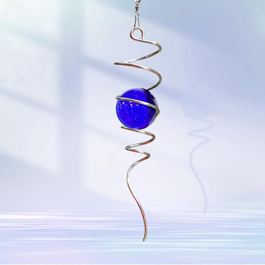Gazing Ball Spiral Tail with Dark Blue Glass Orb, Wind Spinner Stabilizer for Wind Spinners