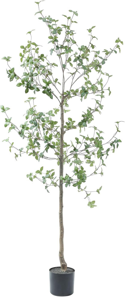 Bellacat 6ft Faux Quince Leaf Tree with Lifelike Leaves & Realistic Trunks, 72in Artificial Quince