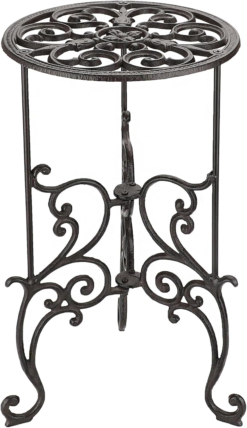 OwnMy Heavy Duty Cast Iron Plant Stand Indoor Outdoor Vintage Wrought Iron Round Flower Pot Holder