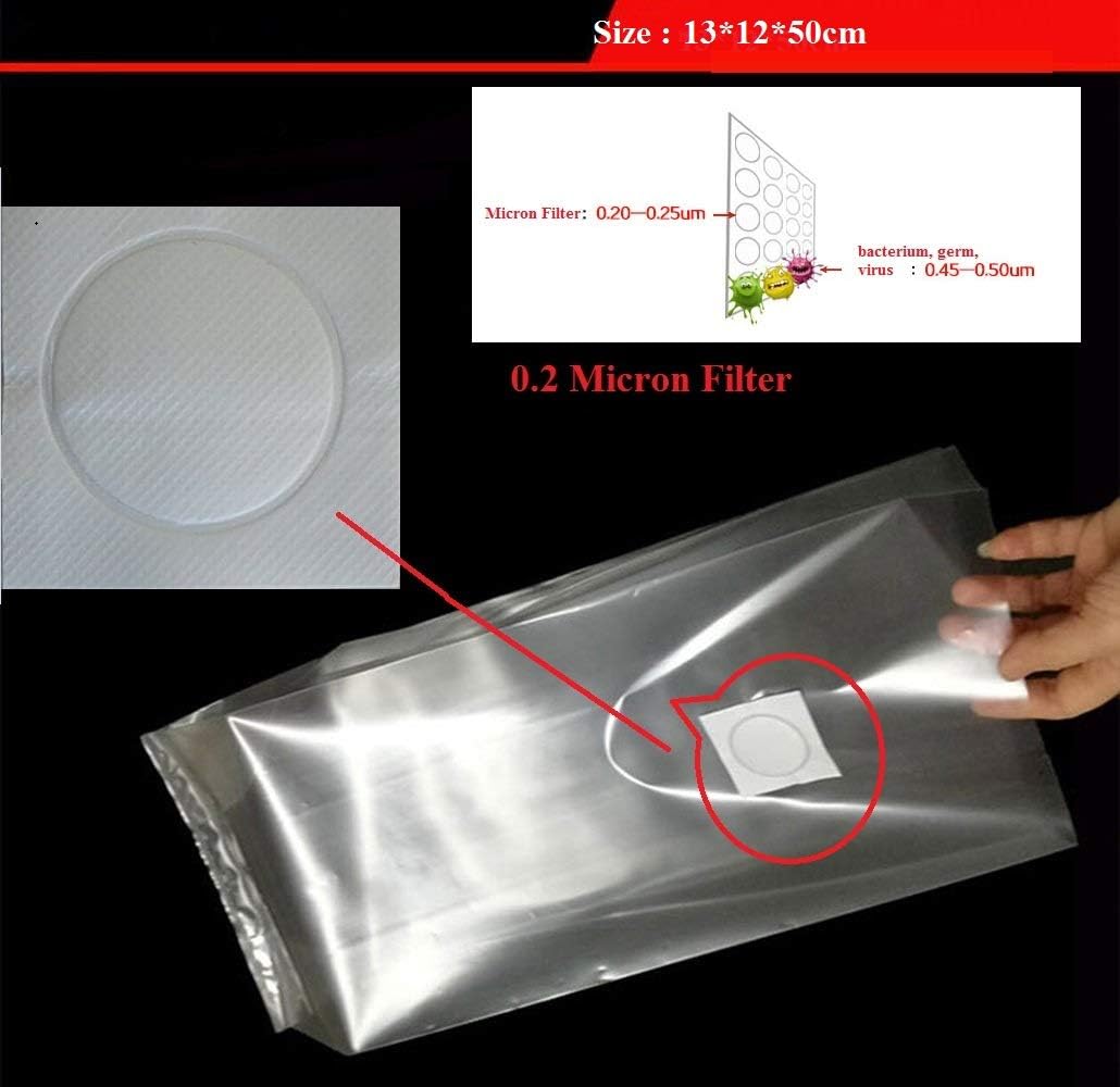 SUCOHANS 10 Count Mushroom Bags - Medium Size 5" X 5" X 19", 0.2 Micron Filter, 2.5 Mil