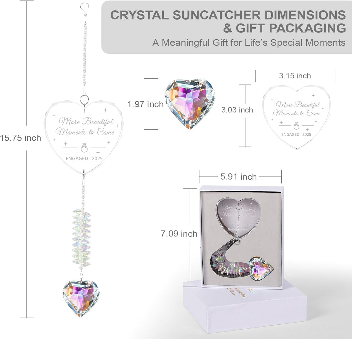 Engagement Gifts for Couples, Crystal Suncatcher for Newly Engaged, Hanging Crystal Gift Ornament