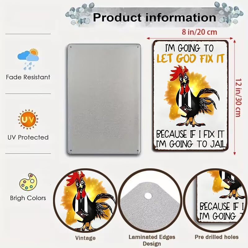 Funny Chicken Gifts I'm Going To Let God Fix It Tin Sign for Home Farm Chicken Coop Farmhouse