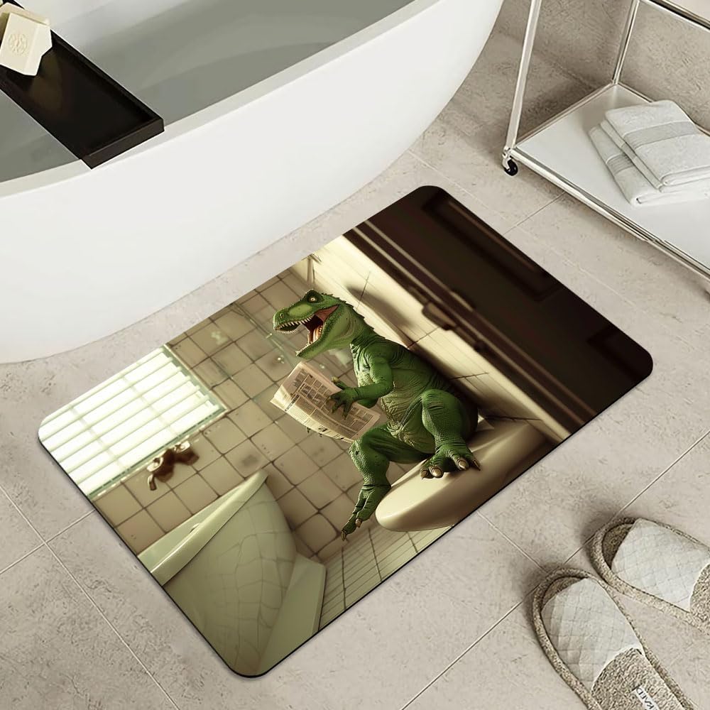 Bath Mat-Bathroom Rug，Green Dinosaur-Absorbent Non Slip Quick Dry Stain Resistant Easy to Clean