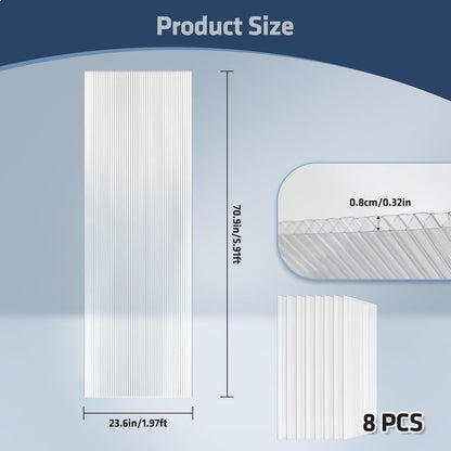UMIG 8 PCS 6' x 2' x 0.32'' Polycarbonate Greenhouse Panels, Twin-Wall Waterproof UV Protected