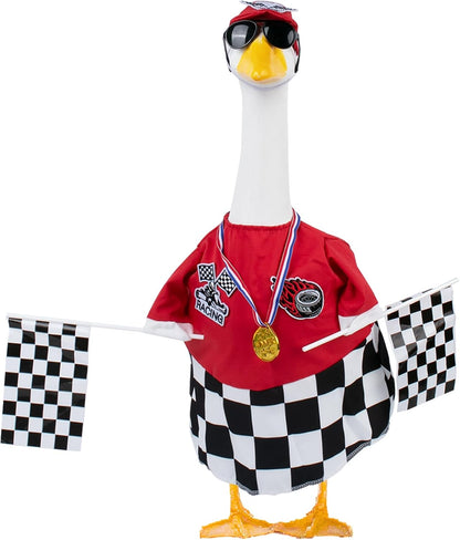 Porch Goose Outfits Cement Goose Race Car Driver Costume Clothing Racer Jumpsuit Clothes Goose