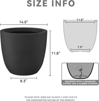 Kante 14 Inch Dia Round Concrete Planter, Indoor Outdoor Large Plant Pot with Drainage Hole and