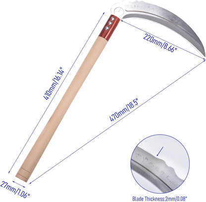 1pce 470mm/18.5in Carbon Steel Billhook Brush Clearing Sickle for Grass,Weeding Tools for