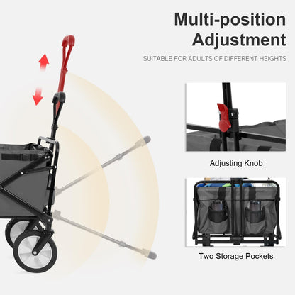 Collapsible Wagon Folding Wagon Garden Cart with Large Capacity, Portable Utility Wagon Cart Heavy