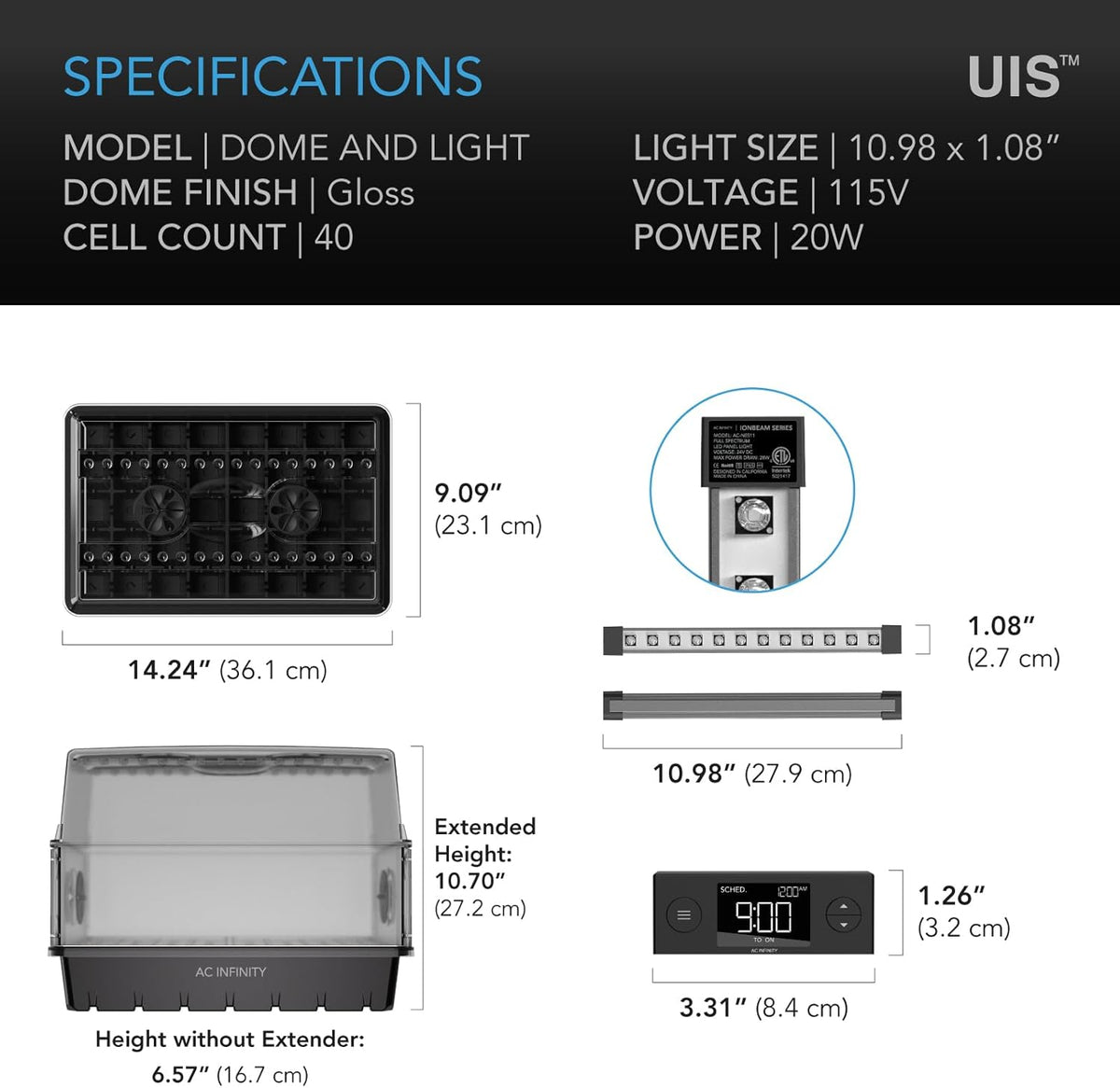 AC Infinity Heavy-Duty Humidity Dome with Full Spectrum LED Grow Light Bars, Samsung LM301H EVO