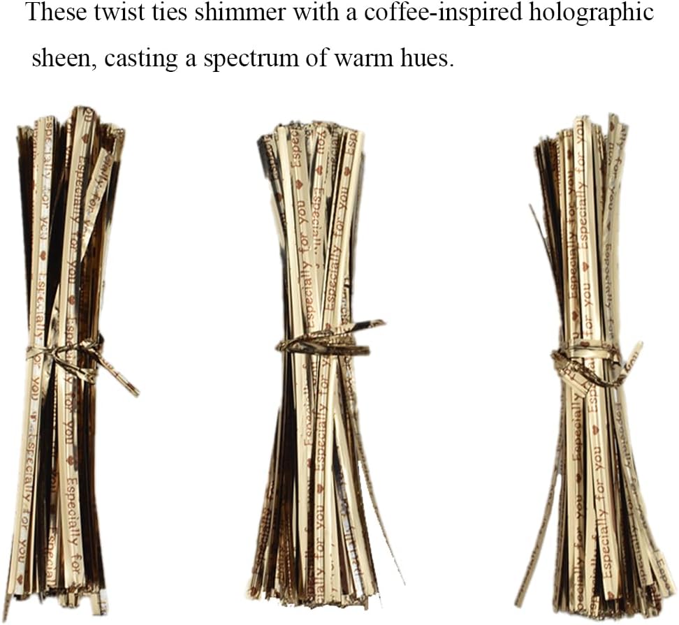 HAHIYO 300Pcs 4inches Holographic Coffee Metal Twist Ties Bread Candy Coffee Bag Ties Plant Garden