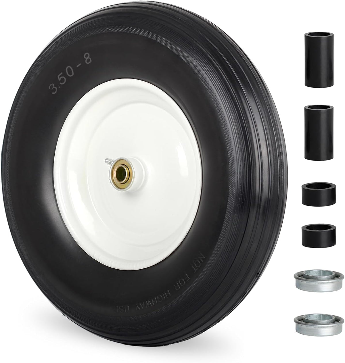 14.5" Wheelbarrow Flat Free Tire, Fits 4.80/4.00-8, 3.50/2.50-8, 4.00-6, 4.00-8, Wheelbarrow