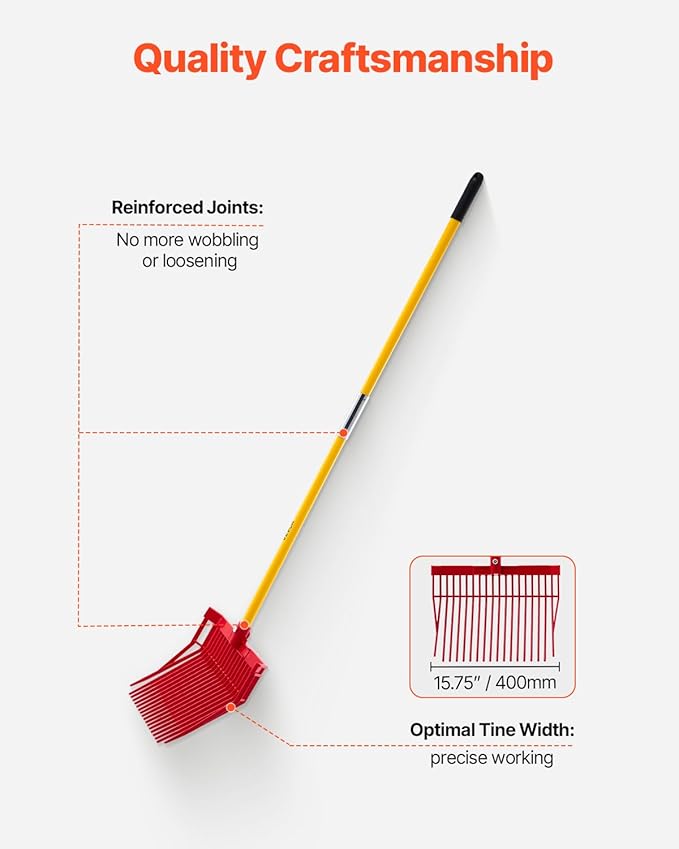 VEVOR Manure Fork, 18 Angled Tines, Horse Manure Rake with Long Fiberglass Handle, 61 in Durable