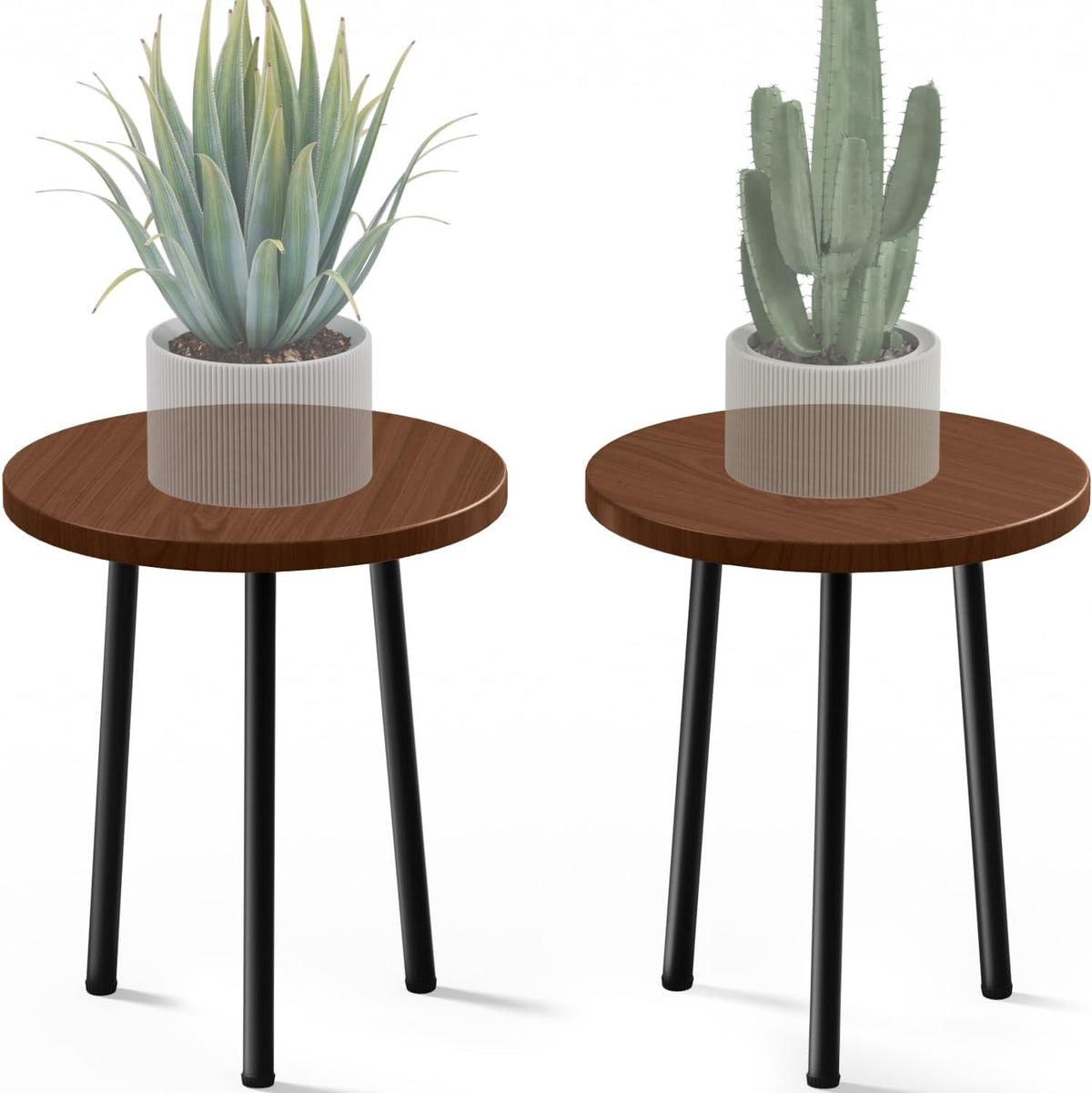 Plant Stand Indoor 2 Pack: Corner Wood 14 Inch Plant Stand Mid Century Modern Decor - Small Round