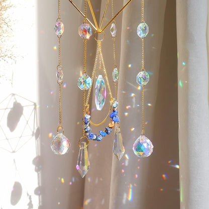 Lapis Lazuli Crystal Suncatcher-Window Hanging Garden Suncatcher Healing Blue Crystal Rainbow Maker