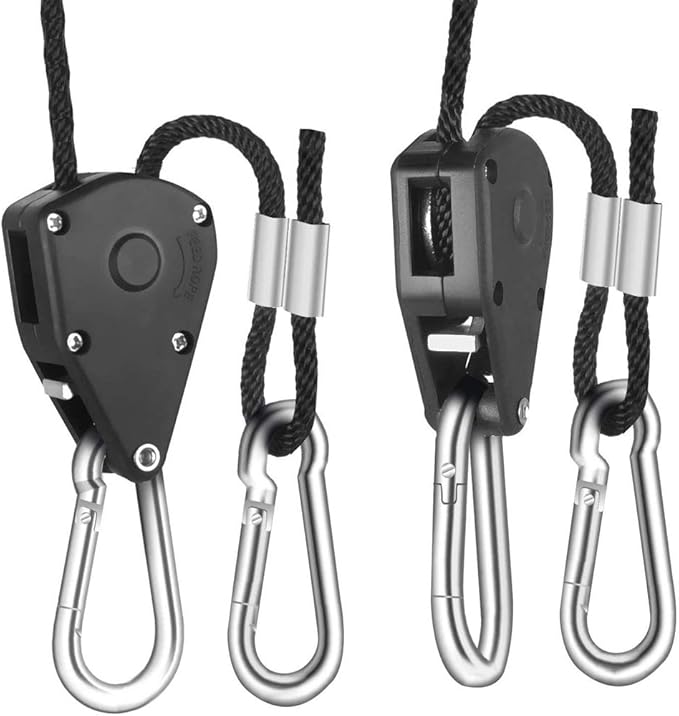 8 Pairs 1/8 Inch Adjustable Heavy Duty Ratchet Hanger Grow Light Fixtures Rope Clip Hangers Hanging