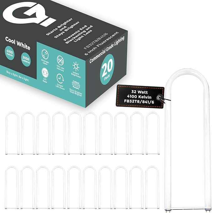 GoodBulb 32 Watt 6 Inch T8 Fluorescent U-Bend Light Bulb 4100K Cool White Medium Bi-Pin Base High