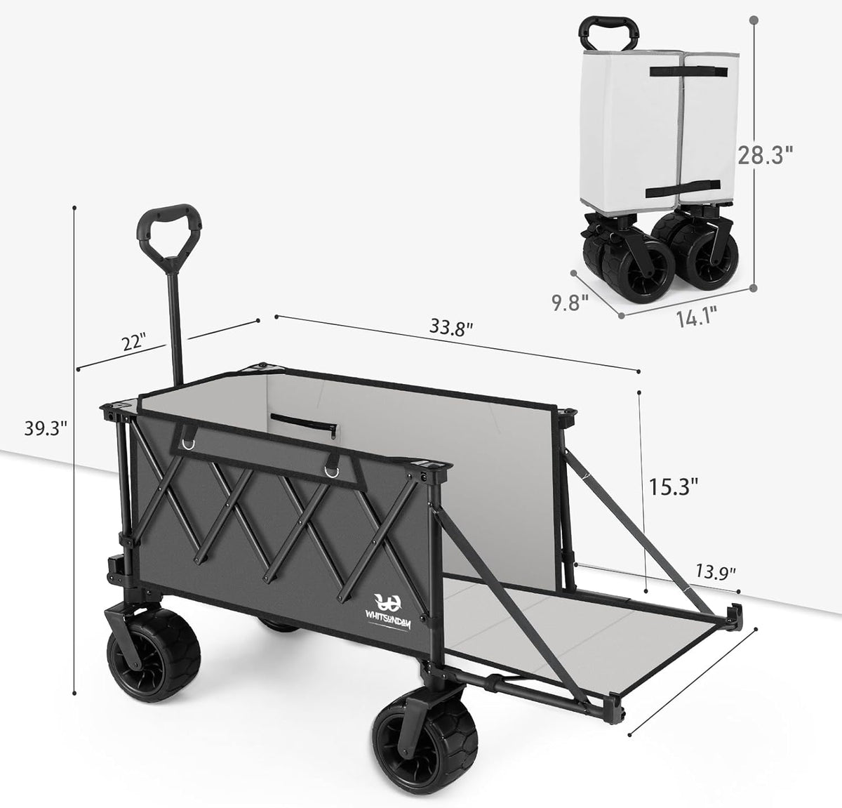 Whitsunday Collapsible Folding Wagon Heavy Duty Utility Beach Wagons with Opened Tailgate and