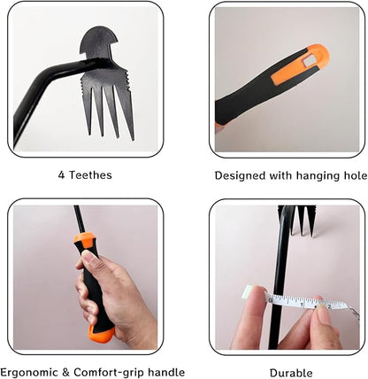 Hand Weeding Tool, Uprooting Weeder Tool Portable Garden Weed Remover with Handle, 4 Teeth