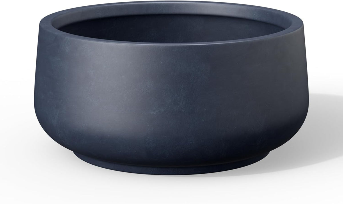 Kante 13.4" Dia Round Curvy Concrete Planter, Large Plant Pots with Drainage Hole and Rubber Plug