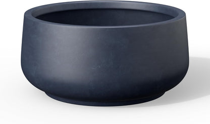Kante 13.4" Dia Round Curvy Concrete Planter, Large Plant Pots with Drainage Hole and Rubber Plug