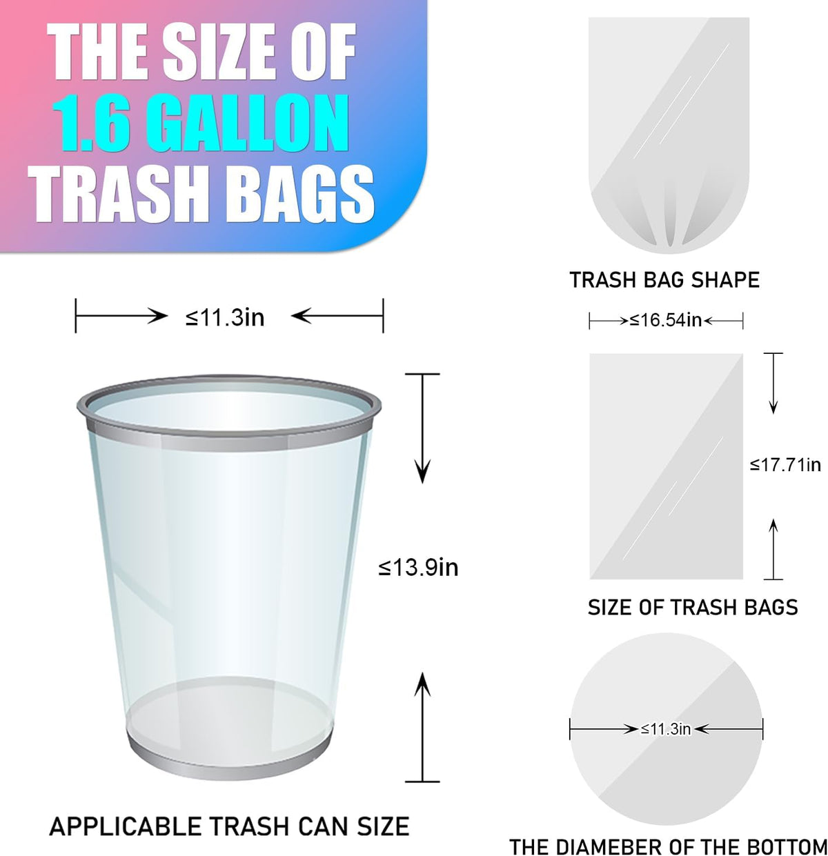 300 Count 1.6 Gallon Mini Trash Bags - 6 Liter Colored Small Garbage Bags Unscented Mini Can Liners