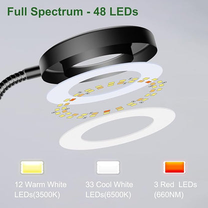 Wolezek 2 in 1 Grow Lights for Indoor Plants, 3 Colors Plant Lights with 360 Gooseneck, 48 LEDs