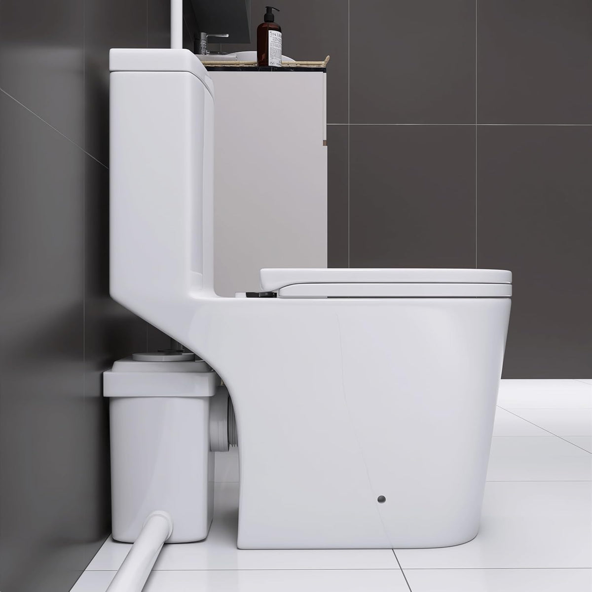 WinZo 450W Macerator Pump Toilet For Basement,Elongated 17-inch Tall Comfort Seat,Powerful