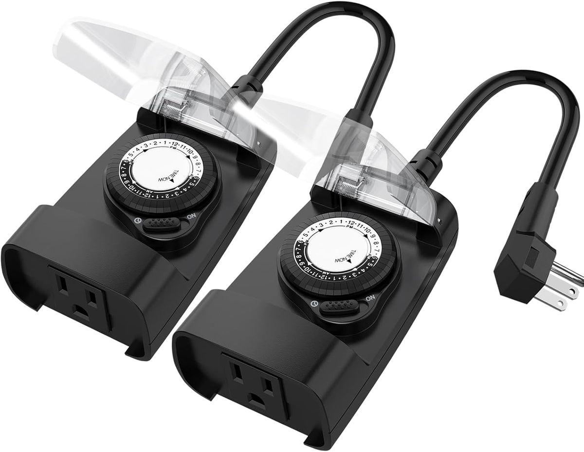 G-Homa 24 Hour Mechanical Outdoor Timer Outlet, Outdoor Timer for Lights, 3-Prong Outdoor Light