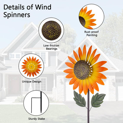 Sunflower Wind Spinner,Garden Windmills and Spinners for Yard,Metal Flowers for Outside,Metal