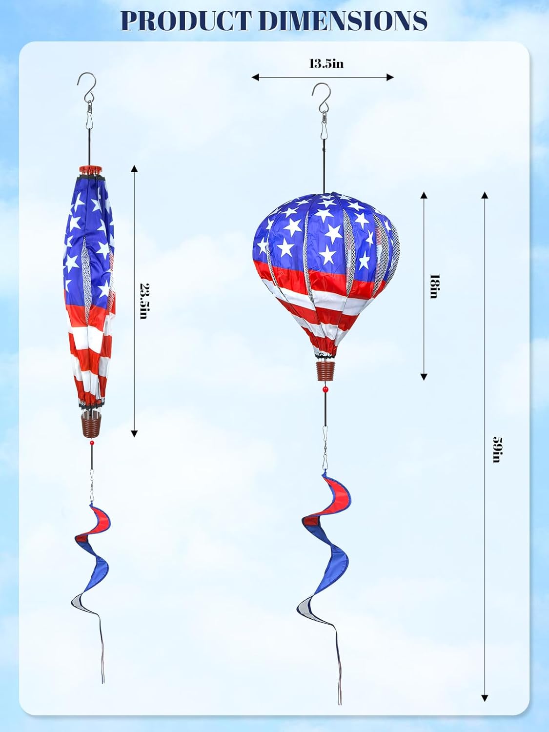 2PCS Giant Patriotic Hot Air Balloon Wind Spinners 14" W x 59" H Large American Whirligig Wind