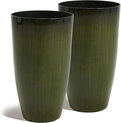 Worth Garden 23.5" H. Large Plastic Planters - Set of 2 Gradient Green Glossy Smooth Finish - Tall