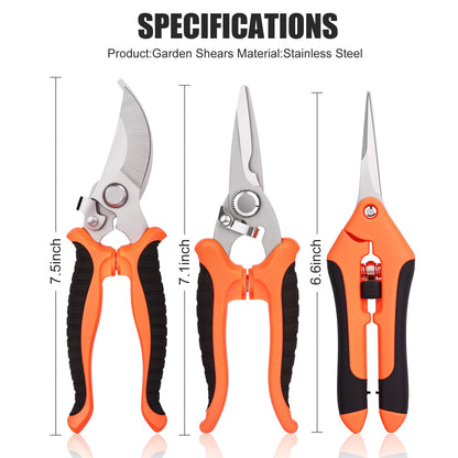 ACHRWFQ 3 Pcs Garden Shears, Stainless Steel Gardening Scissors, Pruning Shears for Gardening
