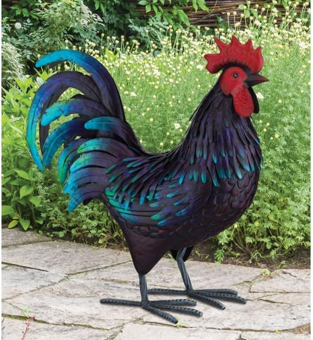 Regal Art & Gift Handcrafted Metal Rooster Statue, Weather-Resistant Farmhouse Yard Art