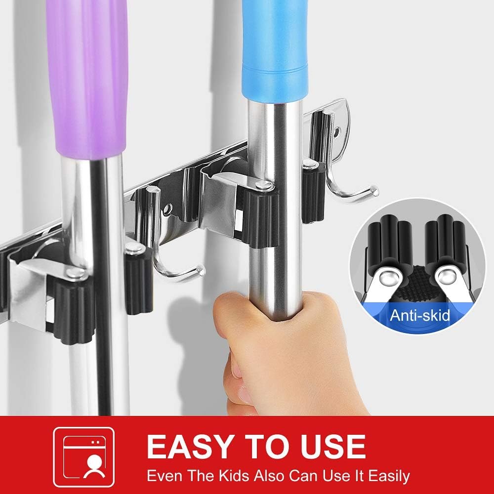 IMILLET Broom Holder Wall Mounted, Stainless Steel Broom and Mop Holder Self Adhesive Broom