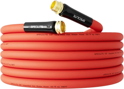 SPECILITE Hot/Cold Water Hose 5/8" x 25 ft,Heavy Duty Red Garden Hose -50℉ to 190℉,Flexible &