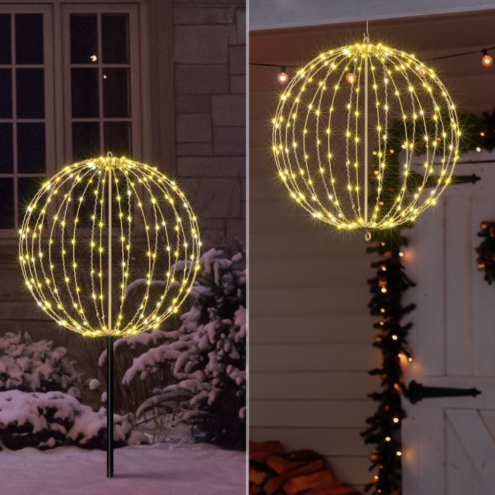LIGHTSHARE 20IN 200LED Light Ball Yard Decoration Pathway Lights Sphere Light Fold Flat Metal Frame