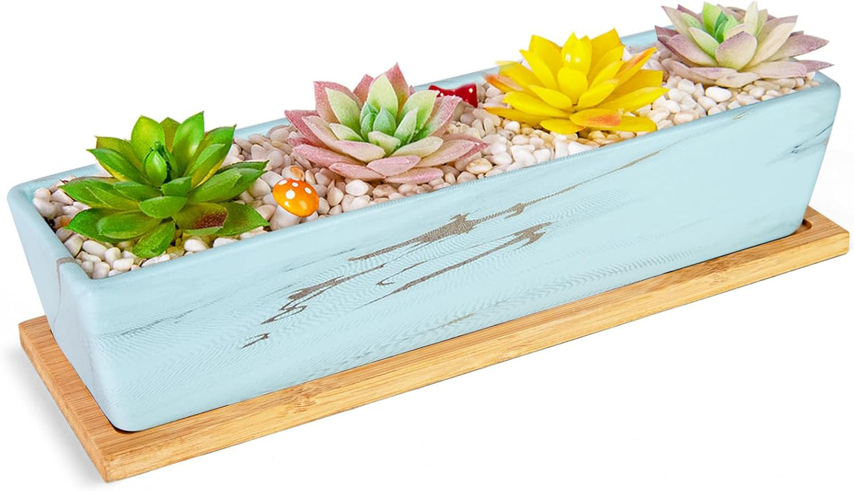 Succulent Pots - 12.1 Inch Large Succulent Pots with Drainage Tray, Window Sill Planter, Long