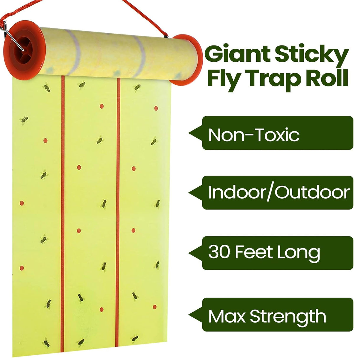 Qualirey Giant Sticky Fly Traps,30 Feet Fly Strips for Indoor Outdoor Hanging Flying Tapes Non