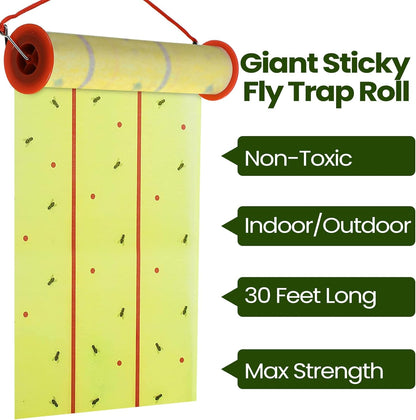 Qualirey Giant Sticky Fly Traps,30 Feet Fly Strips for Indoor Outdoor Hanging Flying Tapes Non